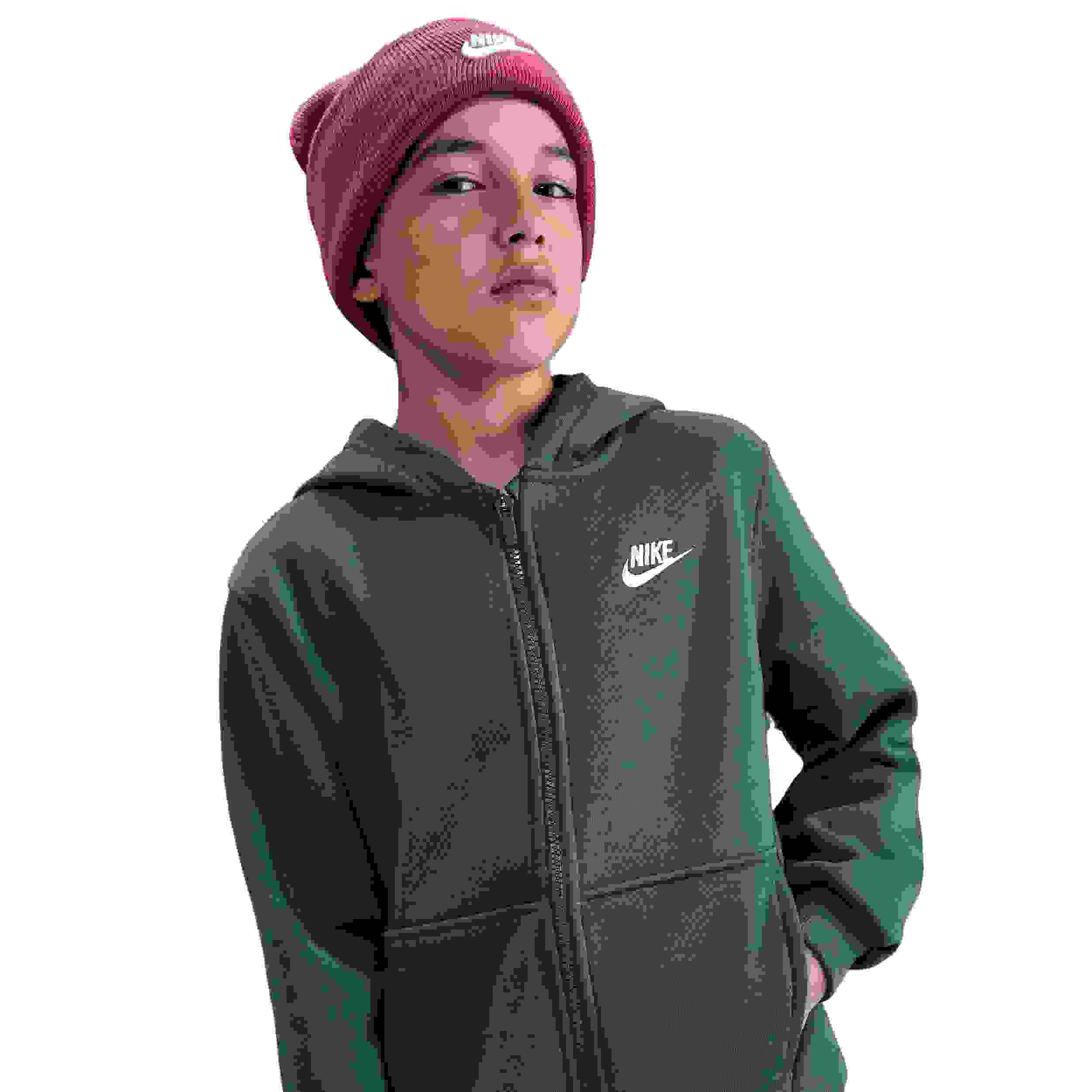 Nike Sportswear Club Fleece Full-Zip Big Kids' Green Hooded Jacket